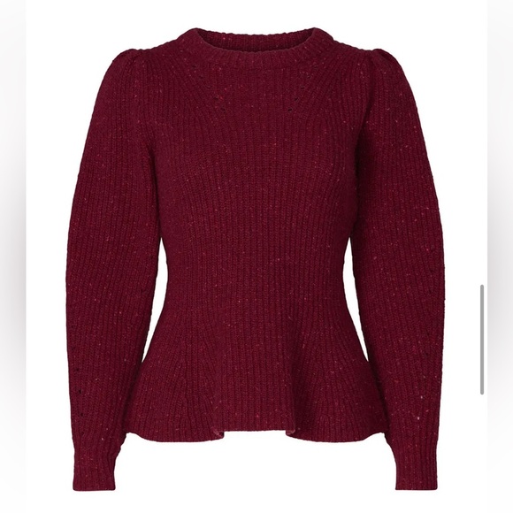 La Vie Rebecca Taylor Red Ribbed Peplum Sweater - Picture 3 of 16